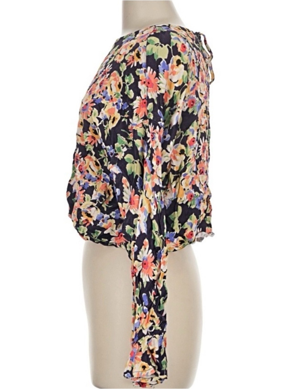 Something Navy Black Multi Floral Long-Sleeve Blouse - Picture 4 of 8